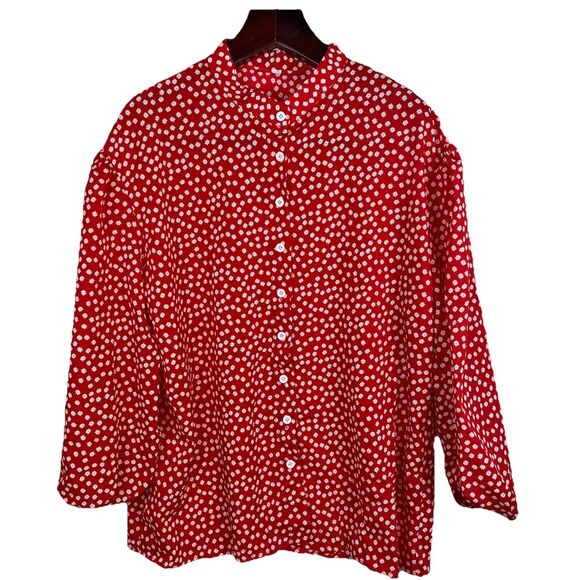 New Women’s Red & White Floral Button-Up Blouse Size 2XL Lightweight Casual - Picture 1 of 9